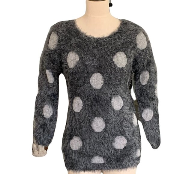 Joseph A Polka Dot Soft Fuzzy Crew Neck Pullover Sweater L Gray #206D - Picture 2 of 10